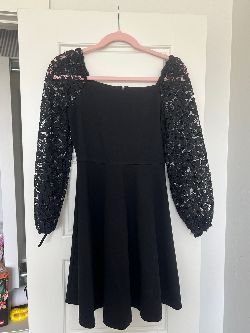 Rare Editions Black Lace Balloon-Sleeve A-Line Dress